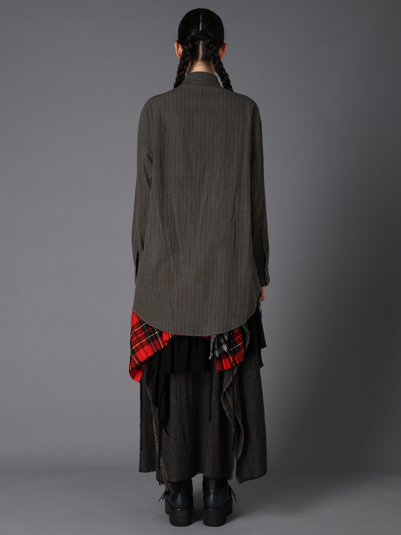 INK DYED STRIPE DOUBLE COLLAR SHIRT