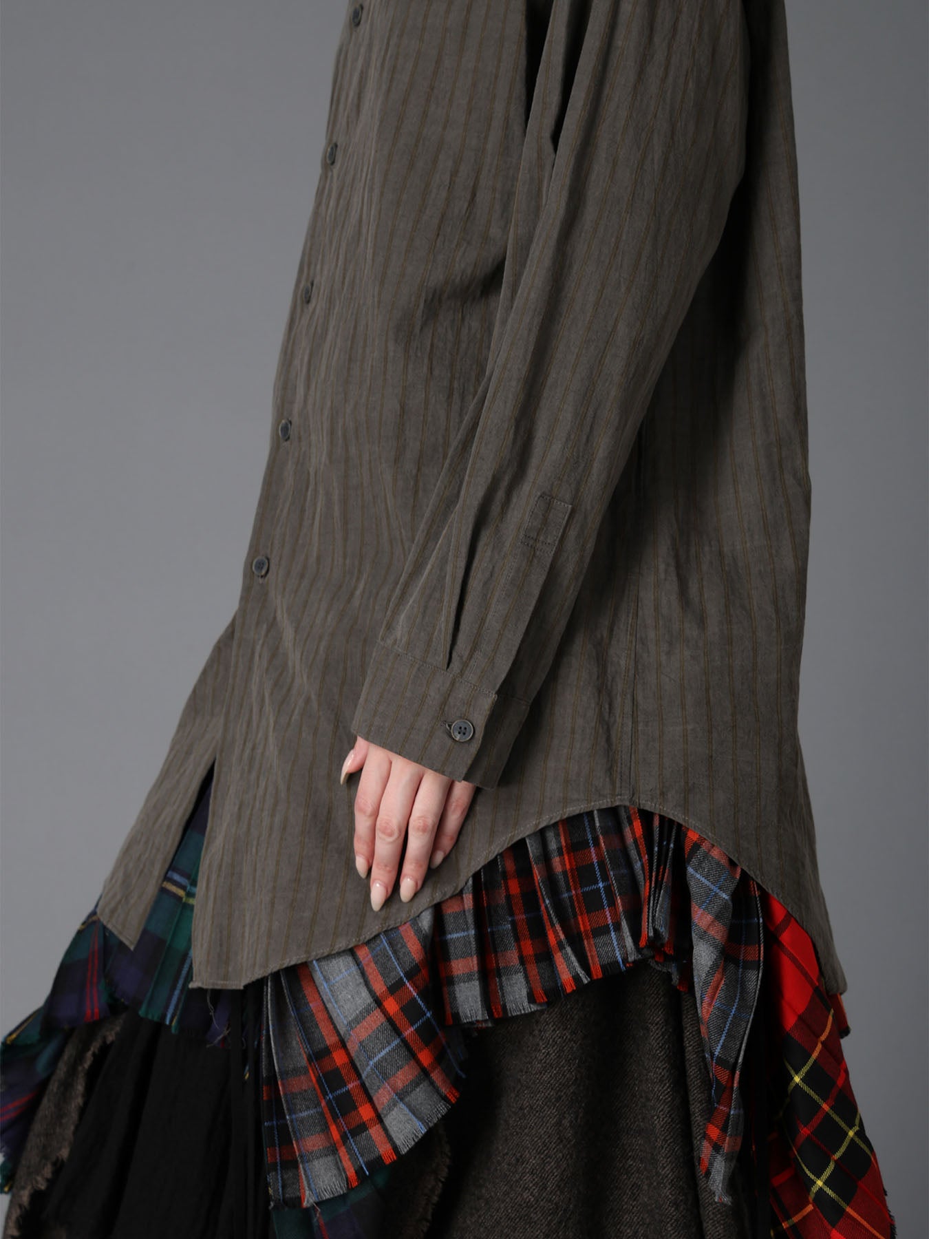 INK DYED STRIPE DOUBLE COLLAR SHIRT