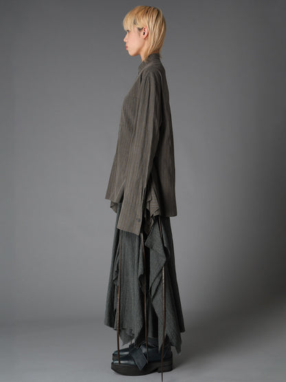 INK DYED STRIPE STAND COLLAR BLOUSE