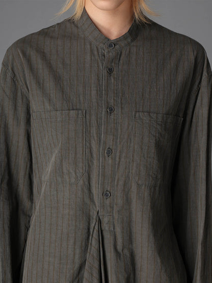 INK DYED STRIPE STAND COLLAR BLOUSE