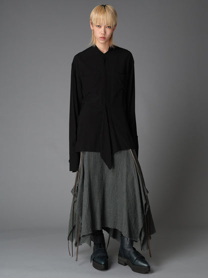 WRINKLED PLAIN WEAVE  STAND COLLAR BLOUSE