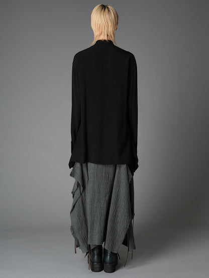 WRINKLED PLAIN WEAVE  STAND COLLAR BLOUSE