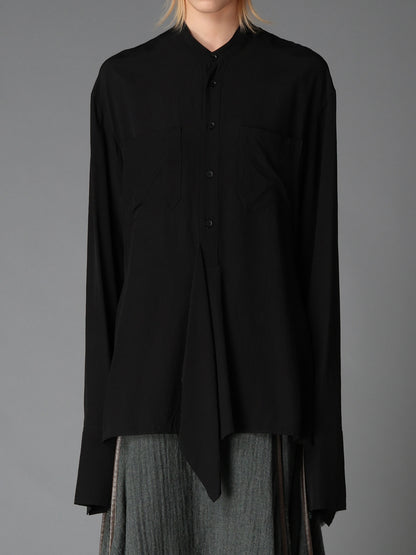 WRINKLED PLAIN WEAVE  STAND COLLAR BLOUSE