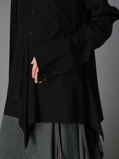 WRINKLED PLAIN WEAVE  STAND COLLAR BLOUSE