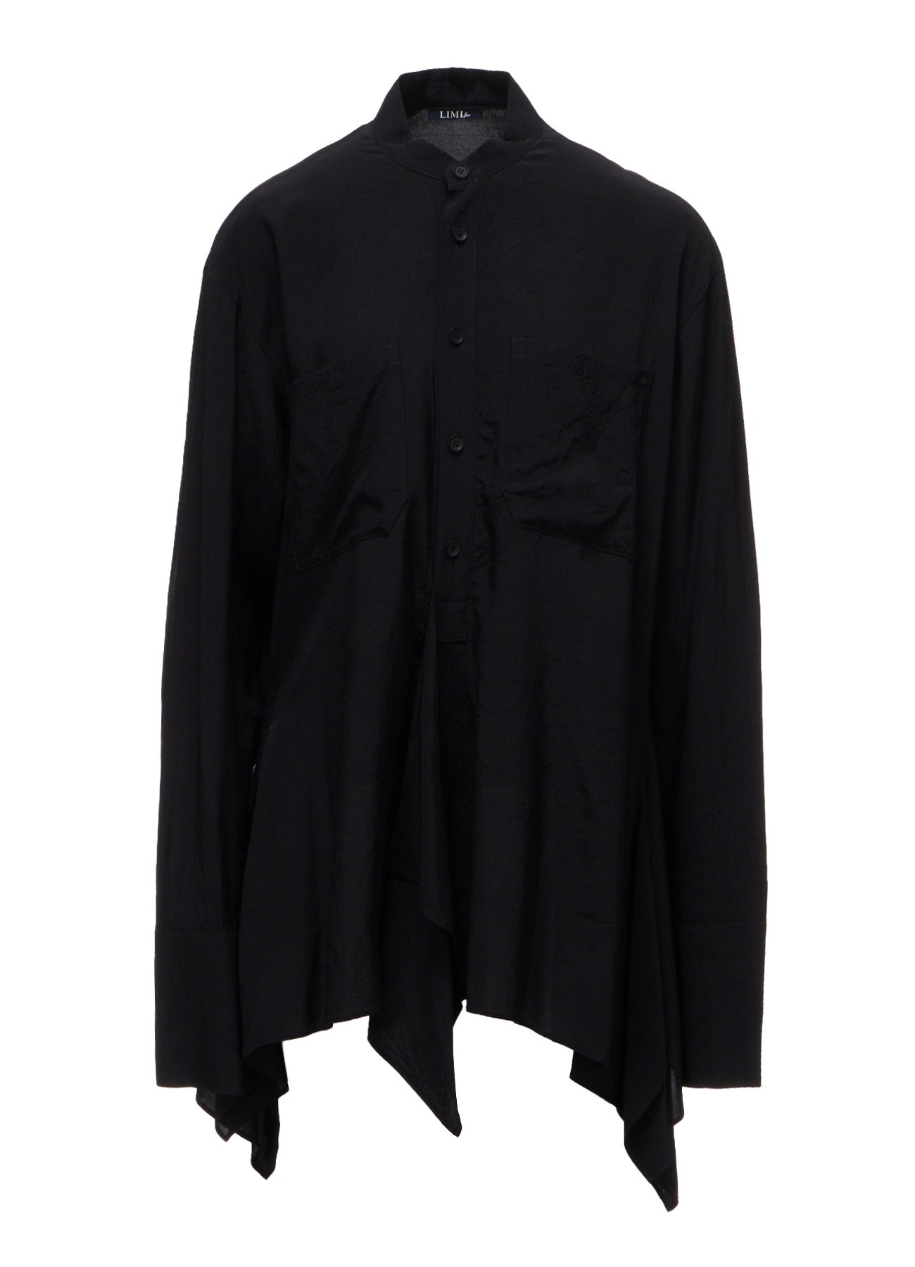 WRINKLED PLAIN WEAVE  STAND COLLAR BLOUSE