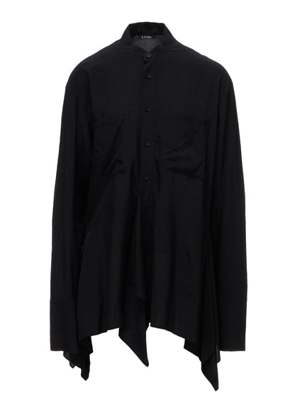 WRINKLED PLAIN WEAVE  STAND COLLAR BLOUSE