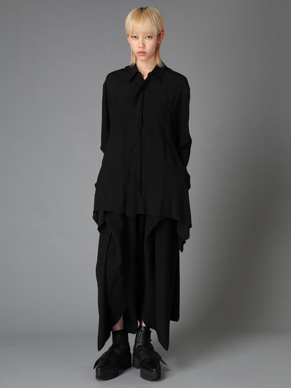 WRINKLED PLAIN WEAVE  FLARED PANEL BLOUSE