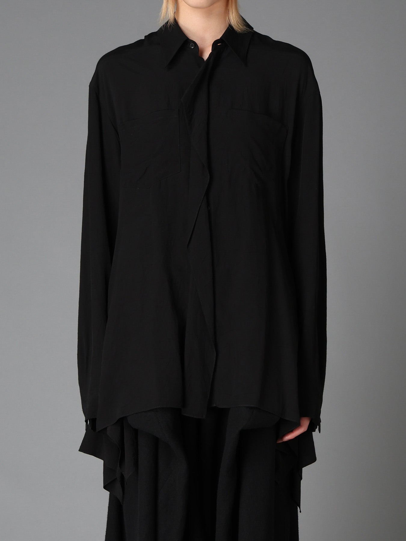 WRINKLED PLAIN WEAVE  FLARED PANEL BLOUSE