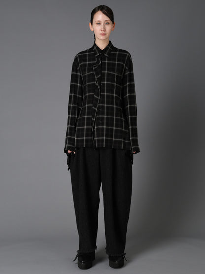 RAYON PLAID FLARED PANEL BLOUSE