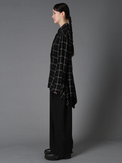 RAYON PLAID FLARED PANEL BLOUSE
