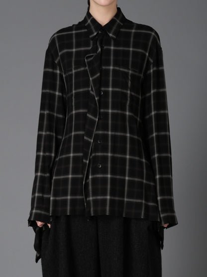 RAYON PLAID FLARED PANEL BLOUSE