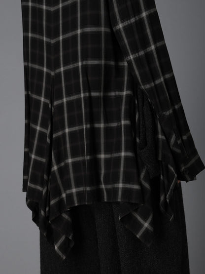 RAYON PLAID FLARED PANEL BLOUSE
