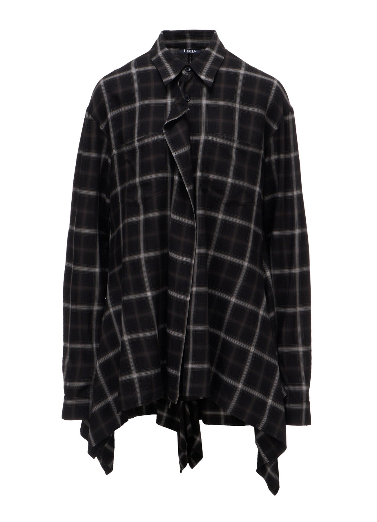 RAYON PLAID FLARED PANEL BLOUSE