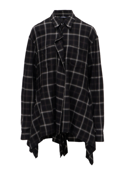 RAYON PLAID FLARED PANEL BLOUSE