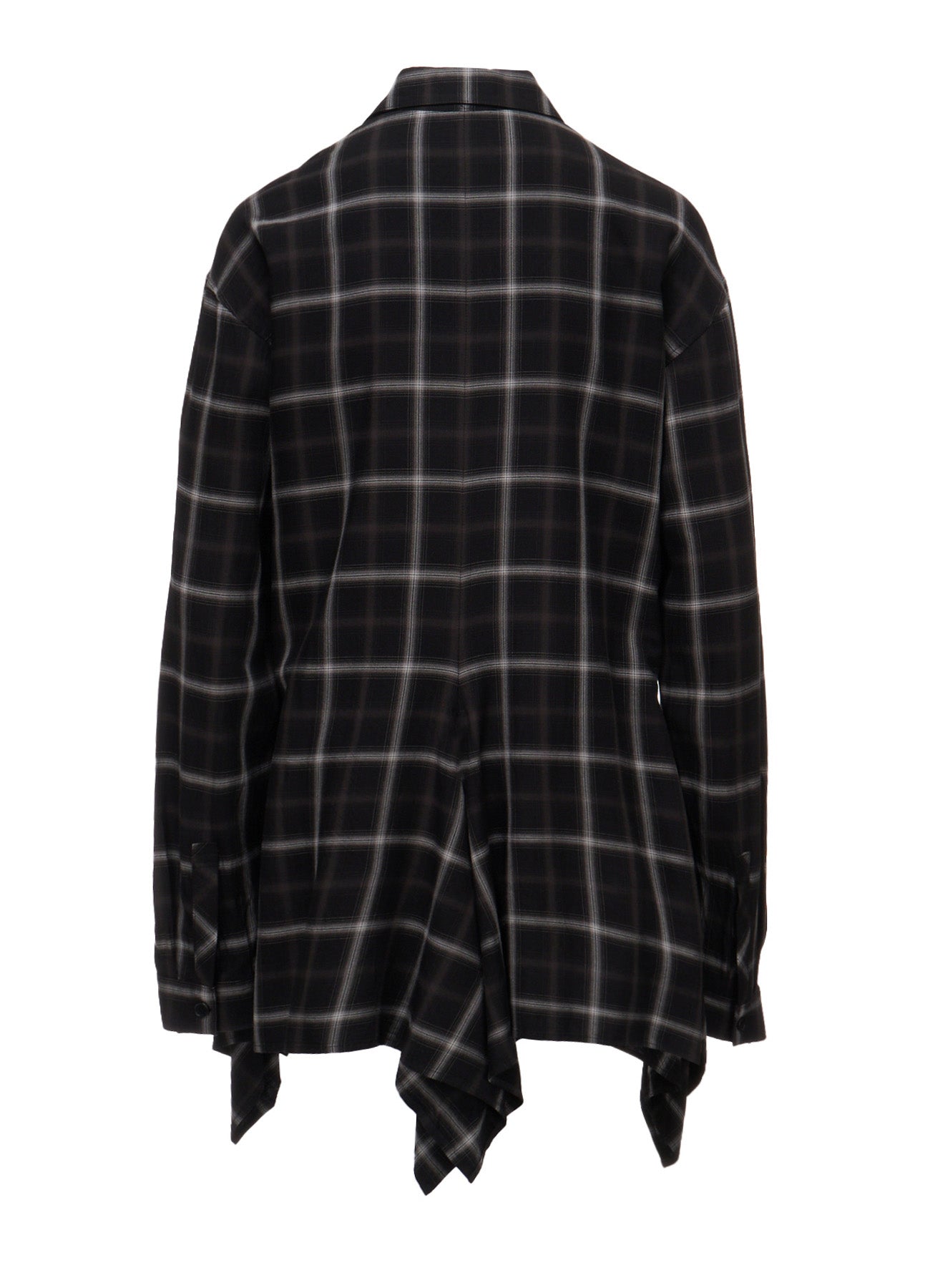 RAYON PLAID FLARED PANEL BLOUSE