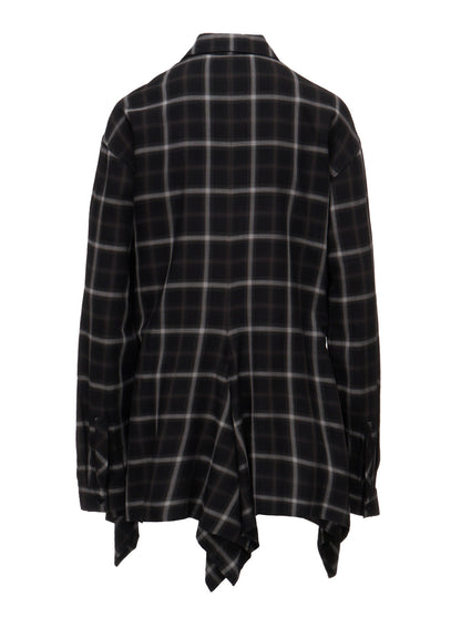 RAYON PLAID FLARED PANEL BLOUSE