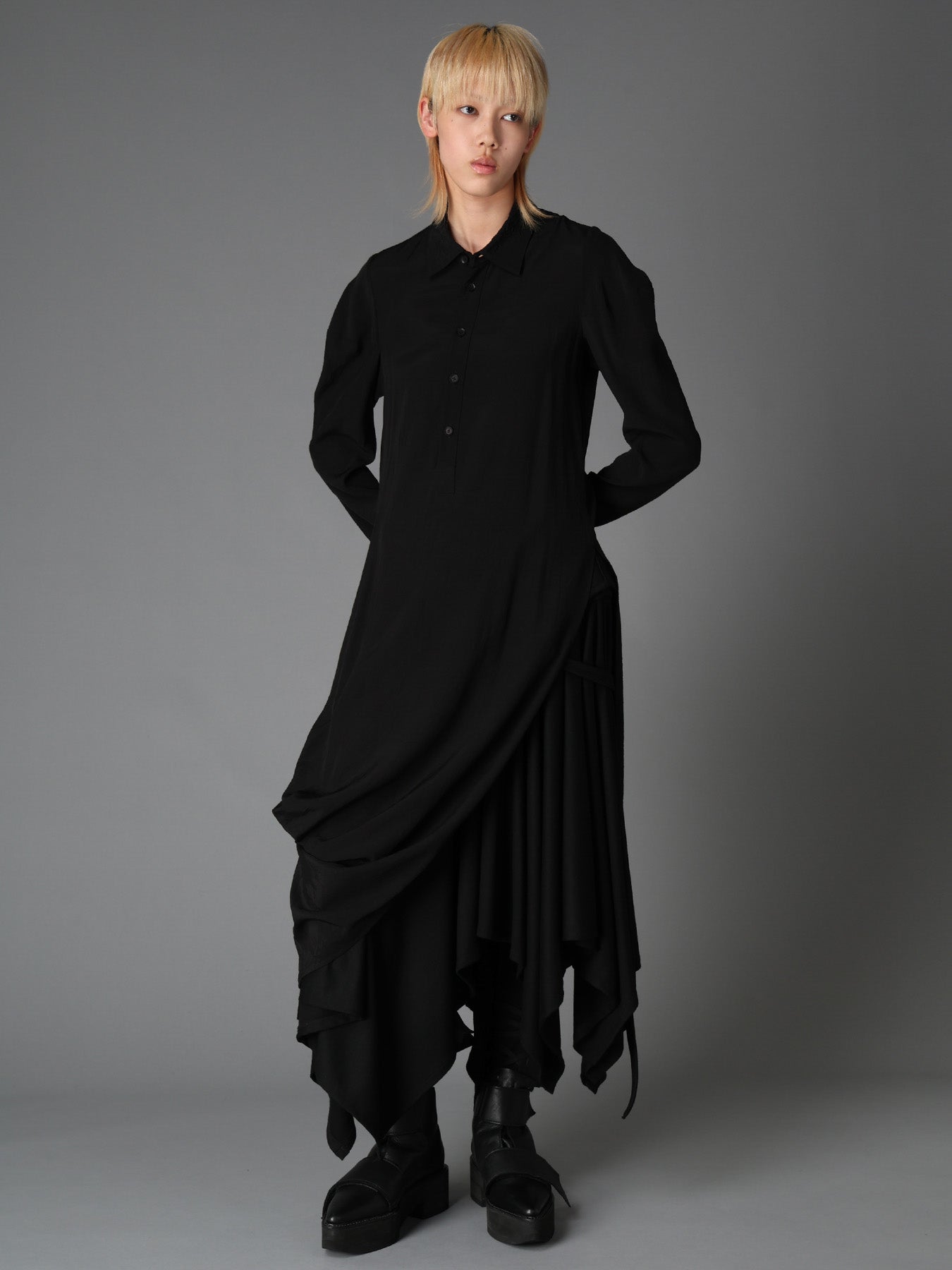 WRINKLED PLAIN WEAVE DRAPED HEM BLOUSE – THE SHOP YOHJI YAMAMOTO