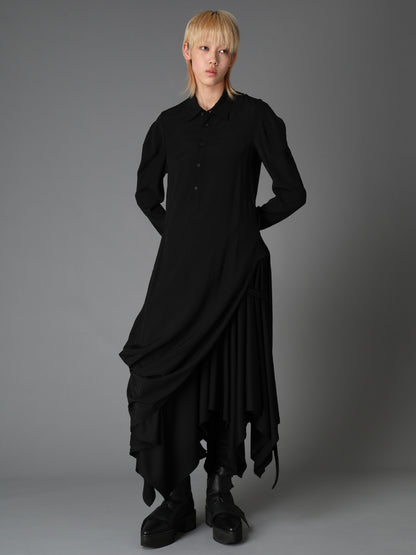 WRINKLED PLAIN WEAVE  DRAPED HEM BLOUSE