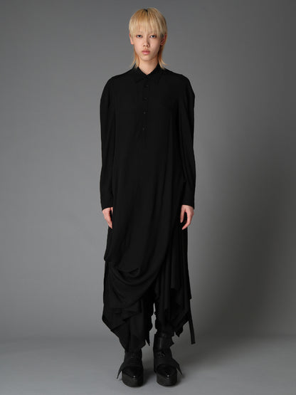 WRINKLED PLAIN WEAVE  DRAPED HEM BLOUSE