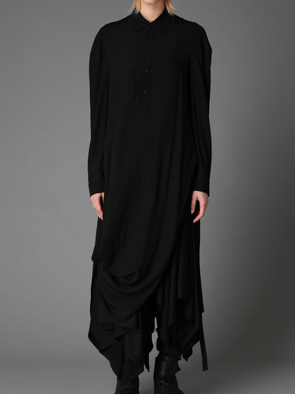WRINKLED PLAIN WEAVE  DRAPED HEM BLOUSE