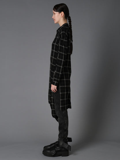 RAYON PLAID DRAPED HEM BLOUSE