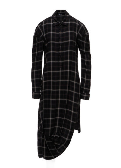 RAYON PLAID DRAPED HEM BLOUSE