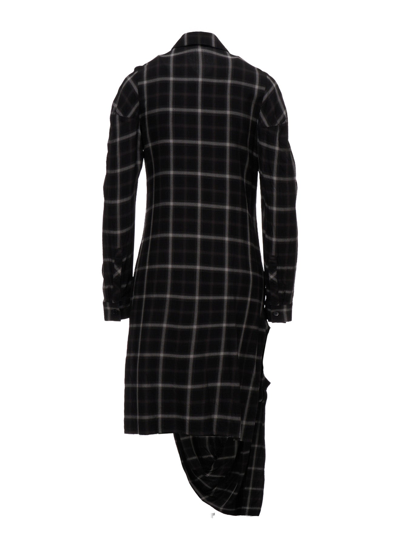 RAYON PLAID DRAPED HEM BLOUSE