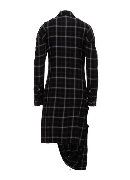 RAYON PLAID DRAPED HEM BLOUSE