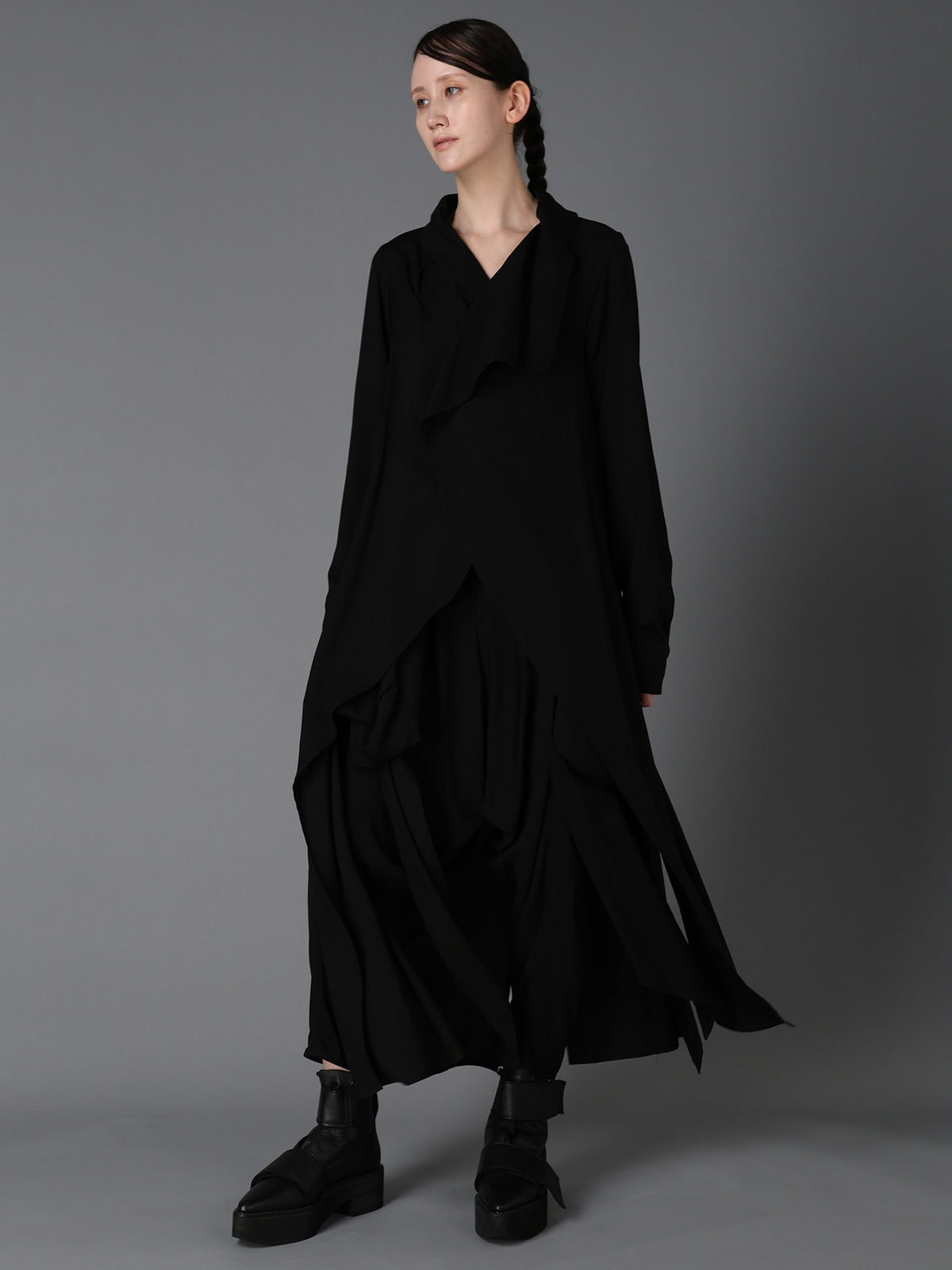 HIGH TWIST GABARDINE LONG DRAPED BLOUSE