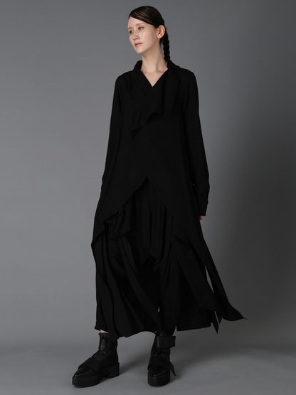 HIGH TWIST GABARDINE LONG DRAPED BLOUSE