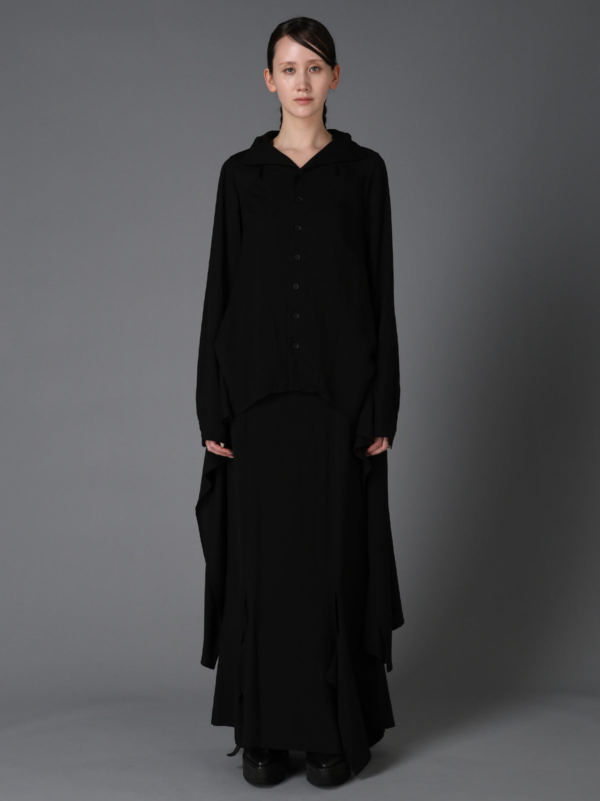 HIGH TWIST GABARDINE B LONG BLOUSE