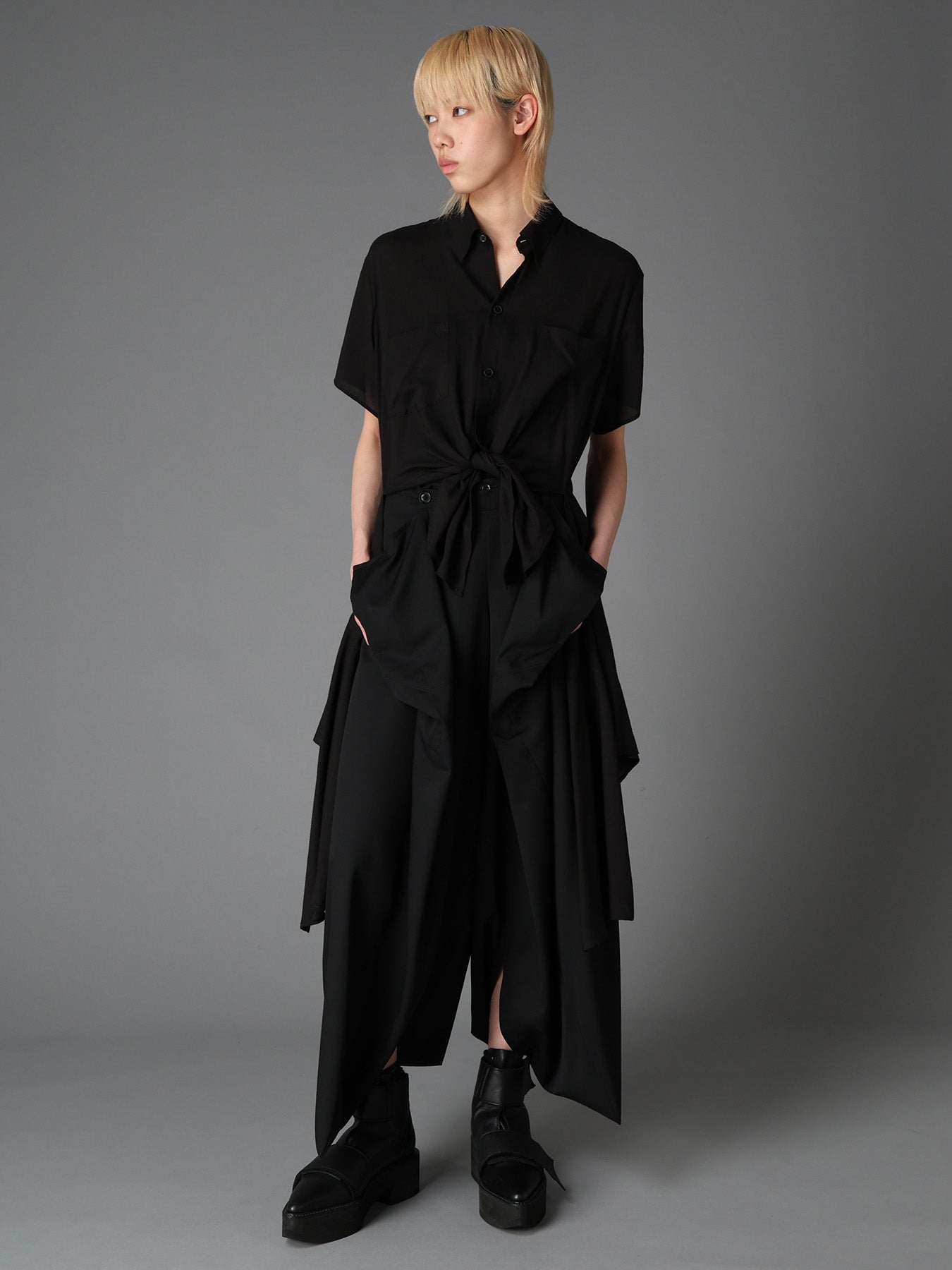 SOFT LAWN FRONT SPLIT LONG SHIRT