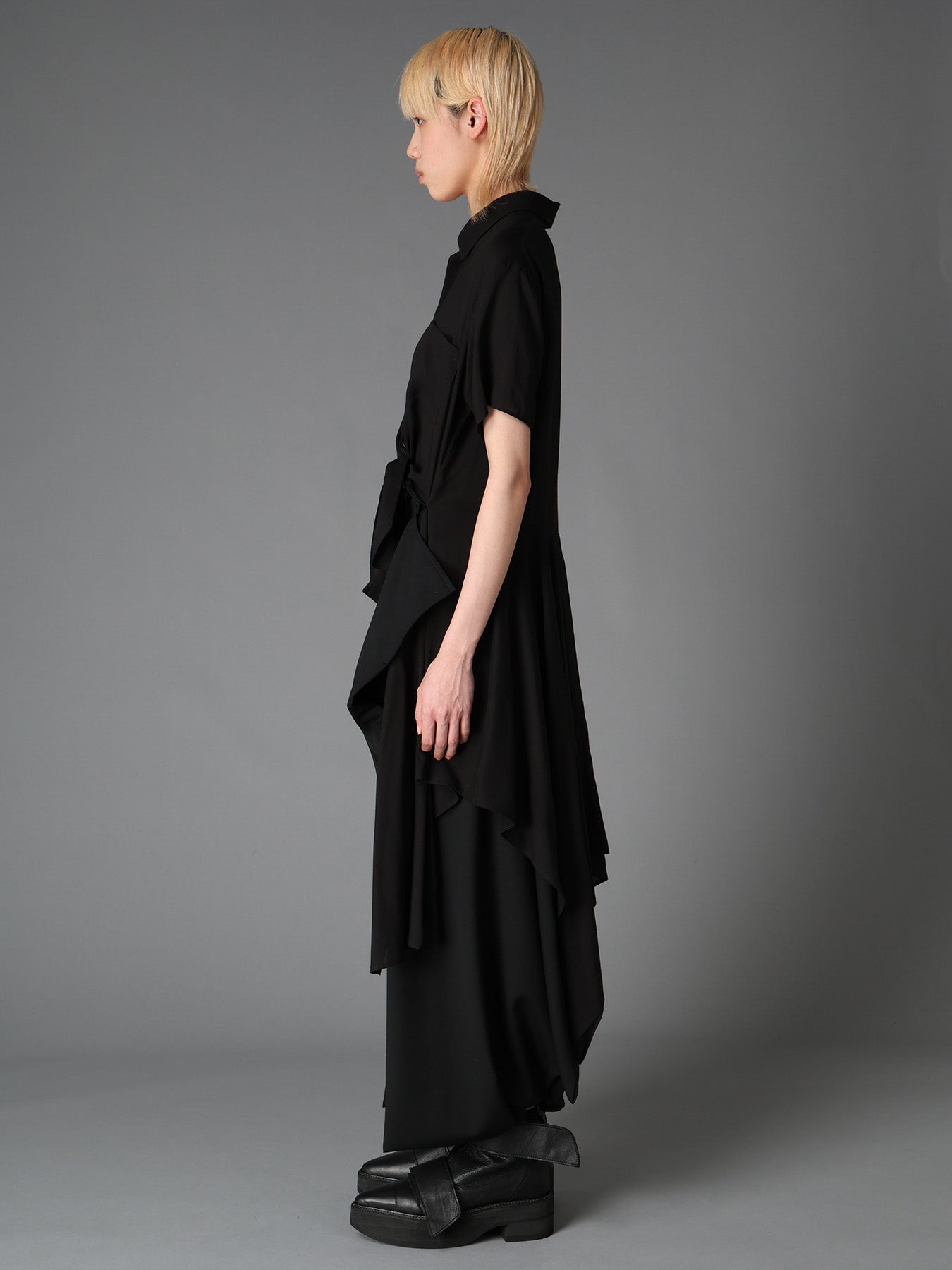SOFT LAWN FRONT SPLIT LONG SHIRT