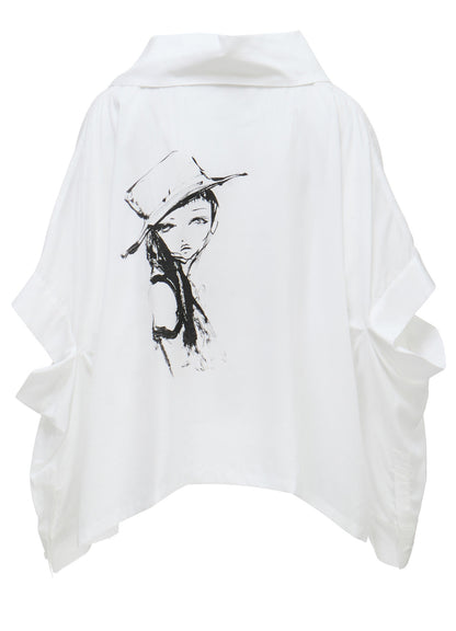 ERI PRINT SOFT LAWN ELBOW SLIT SHIRT