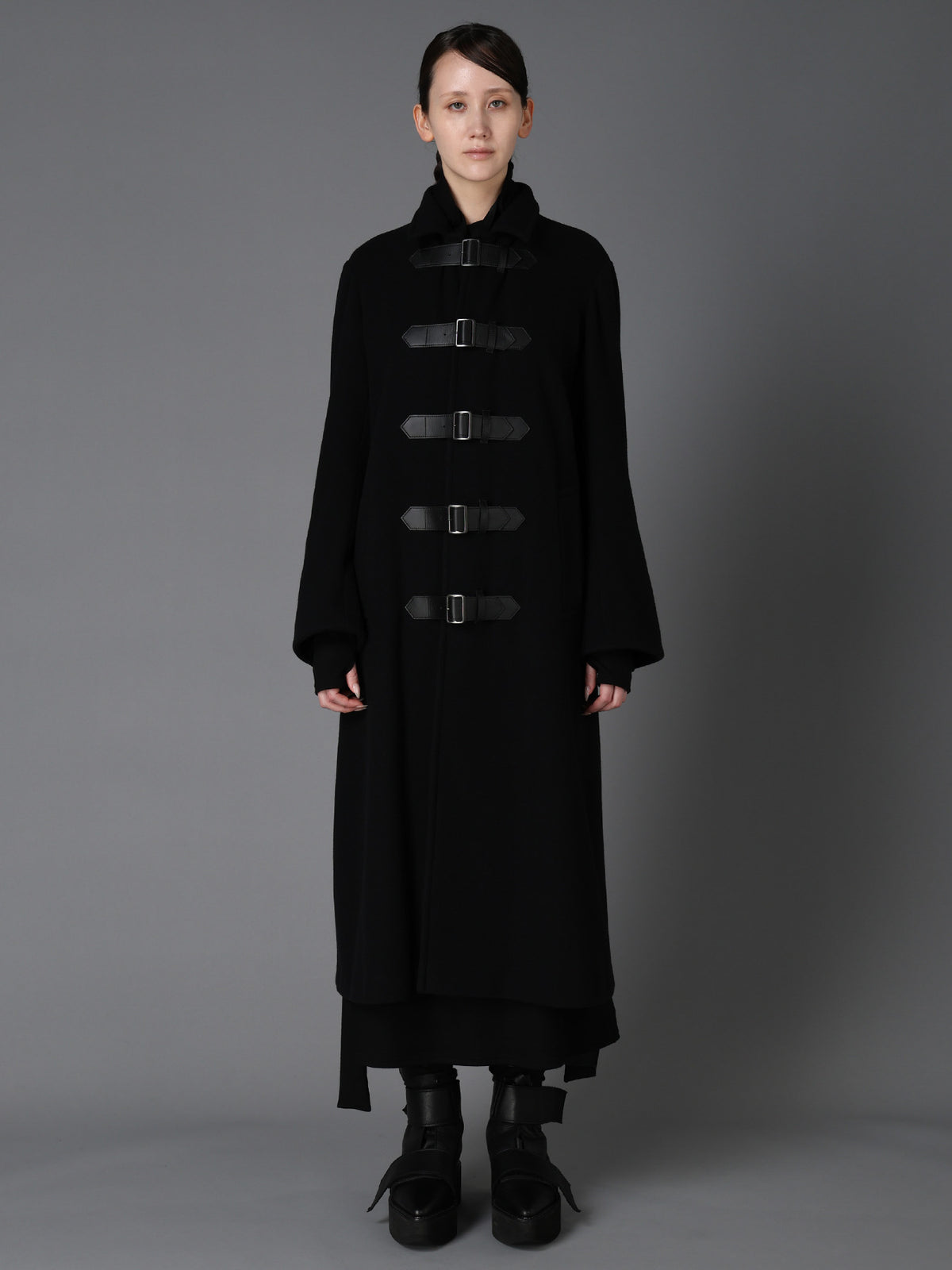 LIGHT MOSSER  BELTED LONG COAT