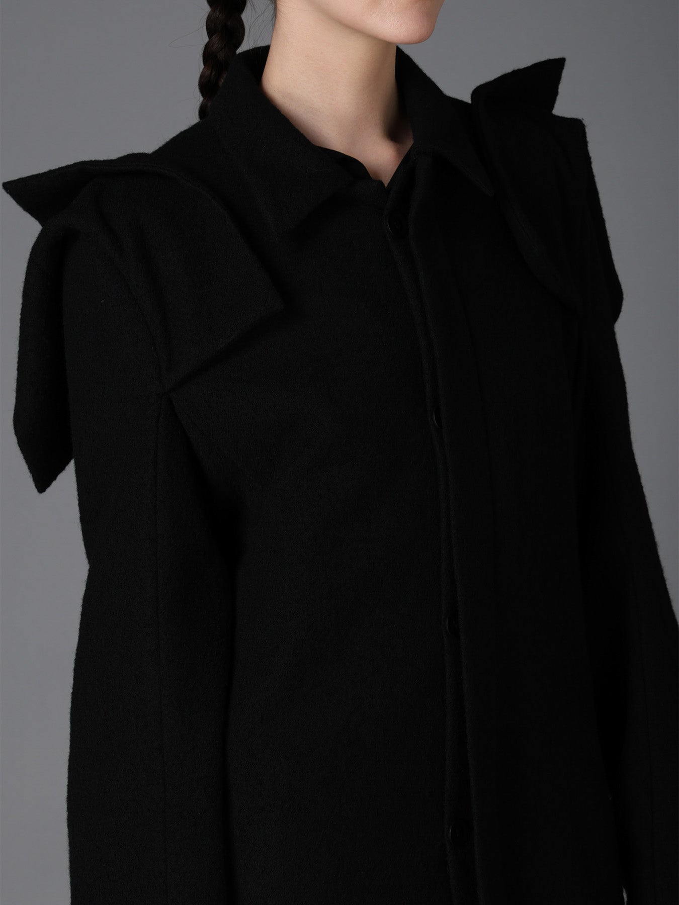 SHRINK SERGE PANELED SHOULDER LONG COAT – THE SHOP YOHJI YAMAMOTO