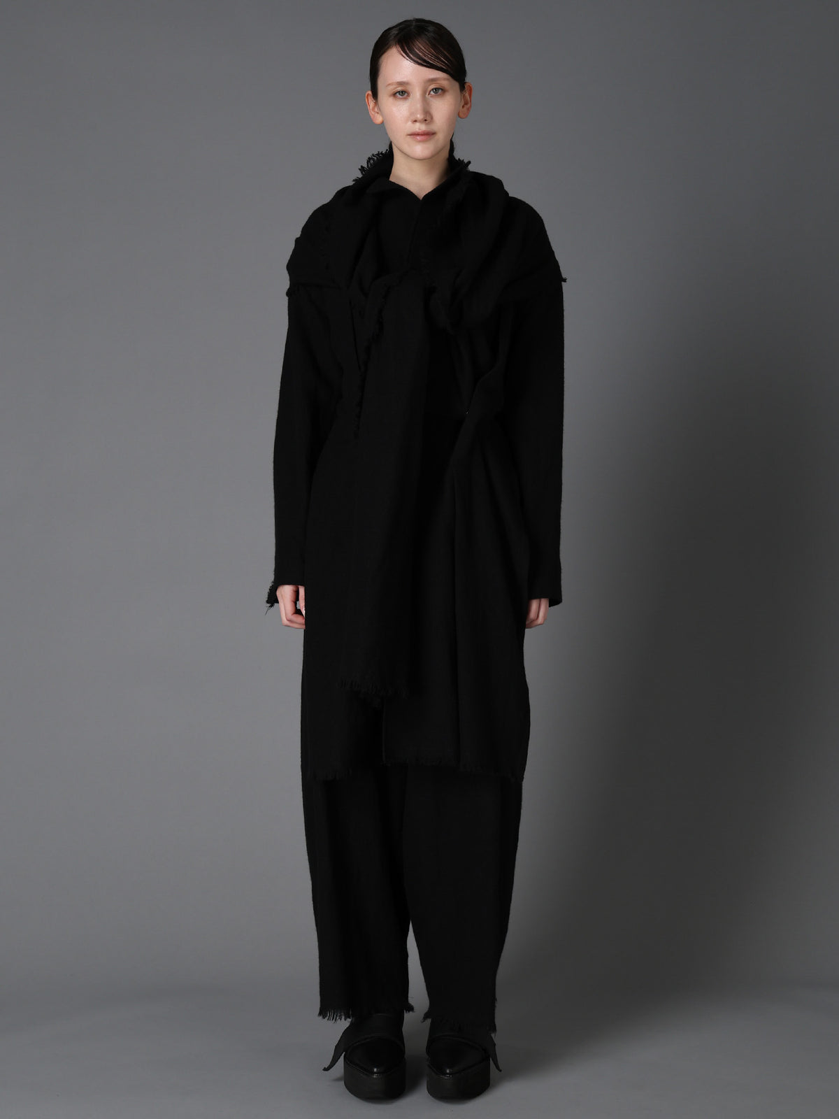 HERRINGBONE SCARF COLLAR COAT