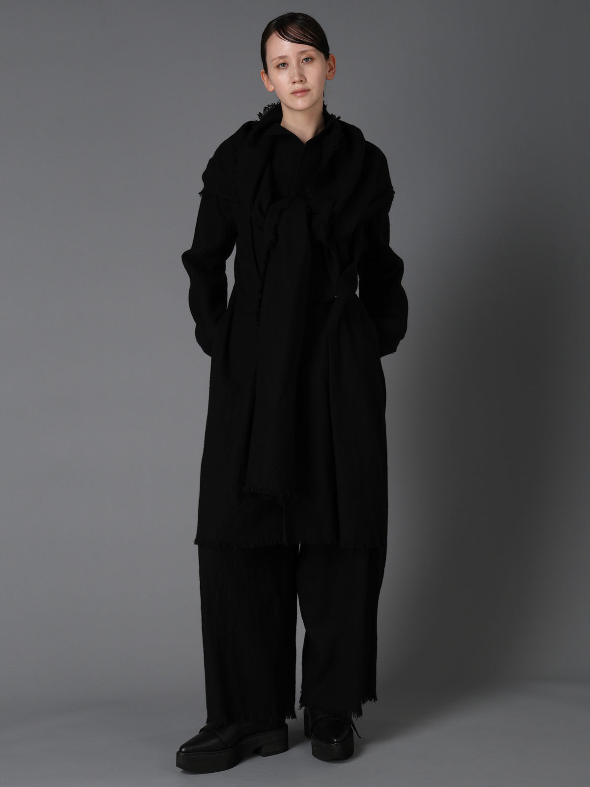 HERRINGBONE SCARF COLLAR COAT