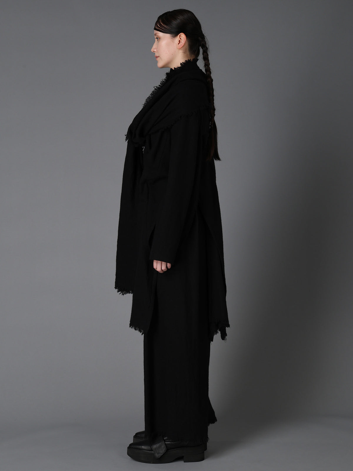 HERRINGBONE SCARF COLLAR COAT