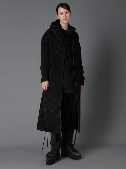 CHEMICAL BLEACHED DENIM DOUBLE LONG COAT