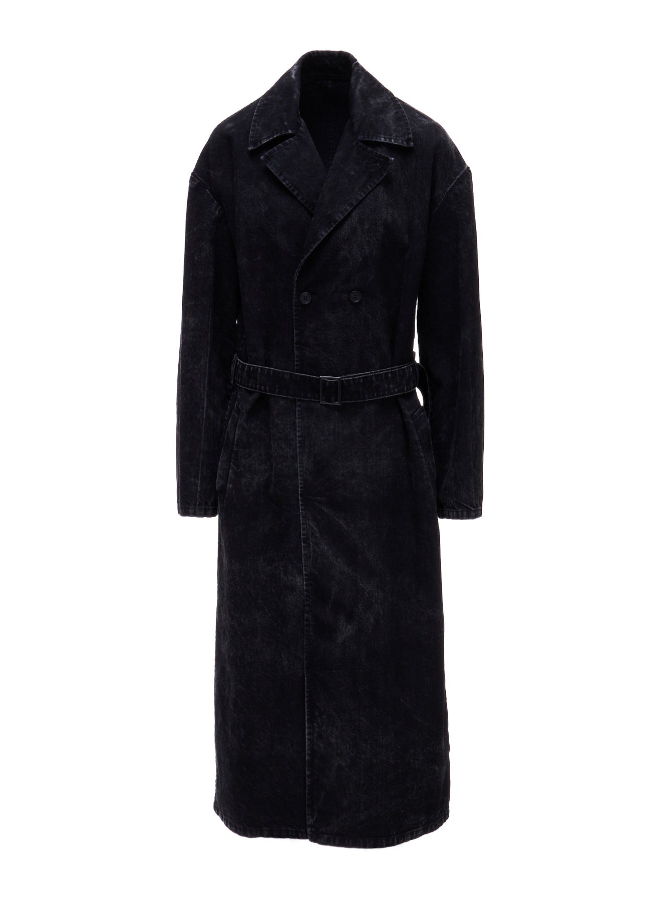CHEMICAL BLEACHED DENIM DOUBLE LONG COAT