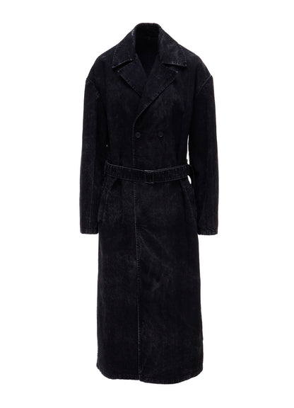 CHEMICAL BLEACHED DENIM DOUBLE LONG COAT