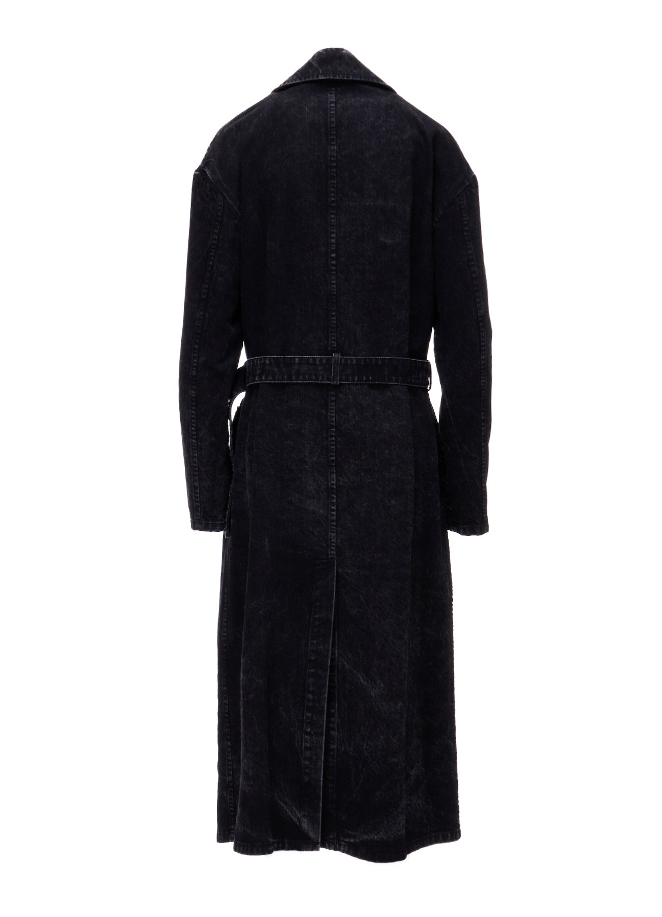 CHEMICAL BLEACHED DENIM DOUBLE LONG COAT