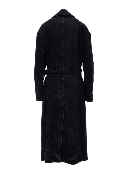 CHEMICAL BLEACHED DENIM DOUBLE LONG COAT