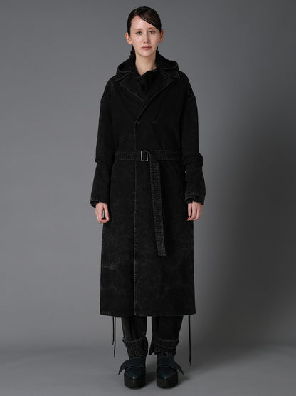 CHEMICAL BLEACHED DENIM DOUBLE LONG COAT