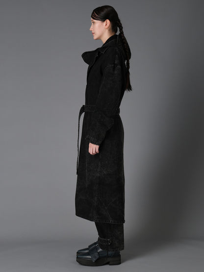 CHEMICAL BLEACHED DENIM DOUBLE LONG COAT