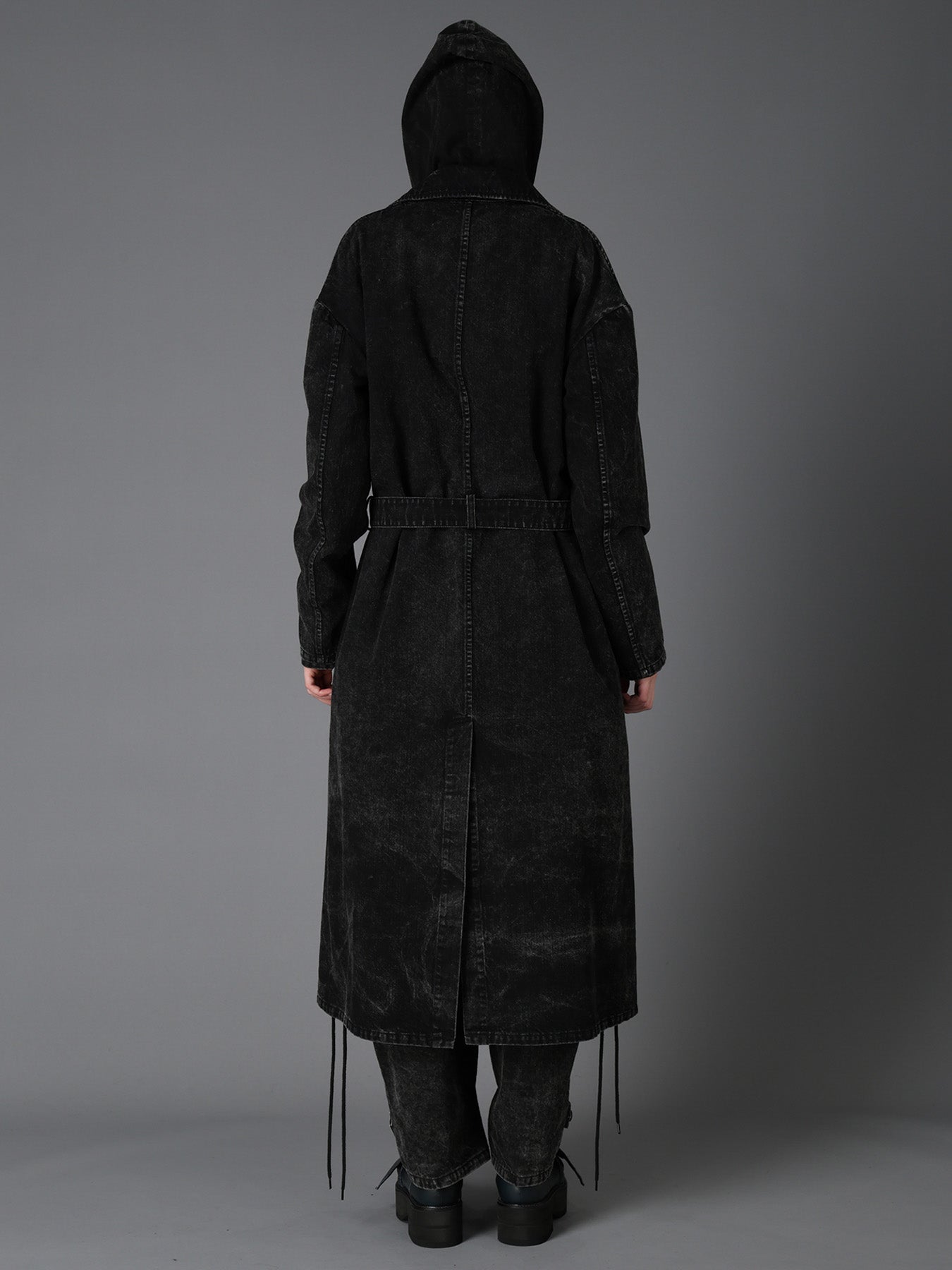 CHEMICAL BLEACHED DENIM DOUBLE LONG COAT