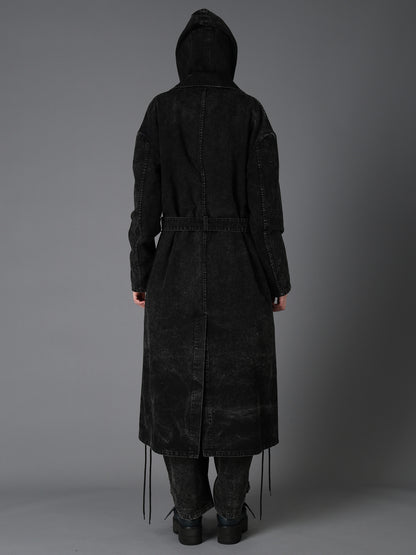CHEMICAL BLEACHED DENIM DOUBLE LONG COAT
