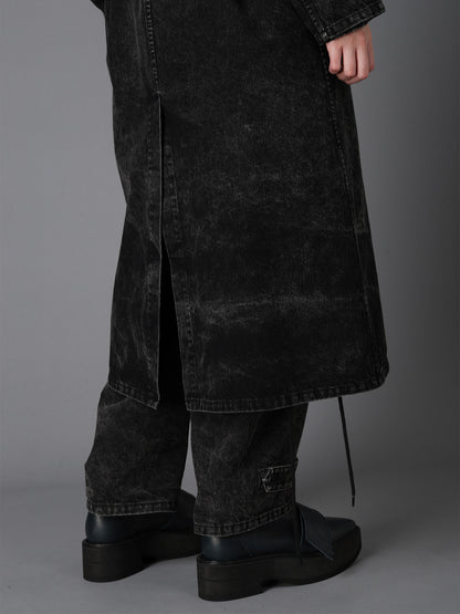 CHEMICAL BLEACHED DENIM DOUBLE LONG COAT