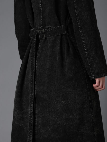 CHEMICAL BLEACHED DENIM DOUBLE LONG COAT